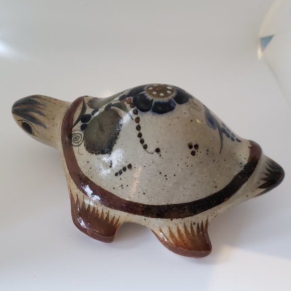 Vintage Tonala Ceramic Pottery Turtle Mexican Folk Art Floral Hand Painted - Picture 10 of 12